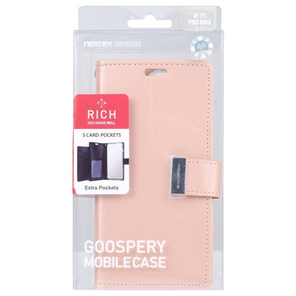 For iPhone 15 Pro GOOSPERY RICH DIARY Crazy Horse Texture Leather Phone Case(Rose Gold) by GOOSPERY