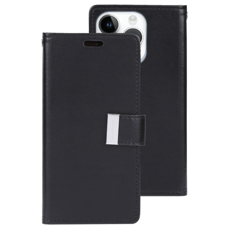For iPhone 15 Pro GOOSPERY RICH DIARY Crazy Horse Texture Leather Phone Case(Black) by GOOSPERY