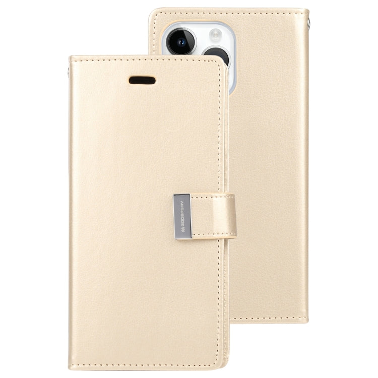 For iPhone 15 Pro GOOSPERY RICH DIARY Crazy Horse Texture Leather Phone Case(Gold) by GOOSPERY