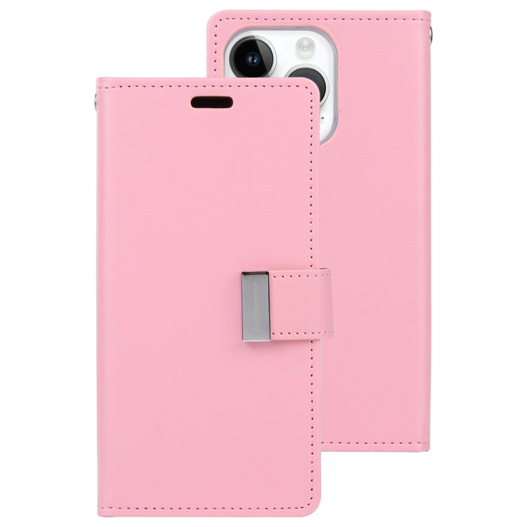 For iPhone 15 Pro GOOSPERY RICH DIARY Crazy Horse Texture Leather Phone Case(Pink) by GOOSPERY