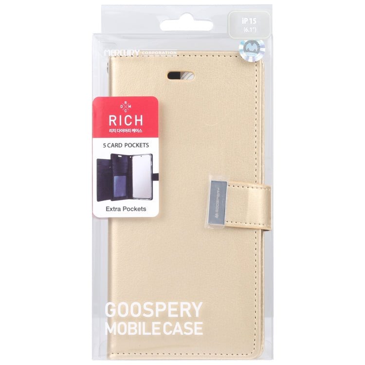 For iPhone 15 Plus GOOSPERY RICH DIARY Crazy Horse Texture Leather Phone Case(Gold) by GOOSPERY