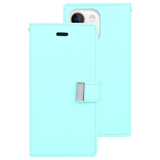 For iPhone 15 Plus GOOSPERY RICH DIARY Crazy Horse Texture Leather Phone Case(Mint Green) by GOOSPERY