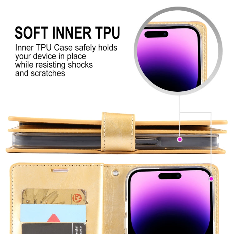 For iPhone 15 Pro Max GOOSPERY MANSOOR DIARY 9 Card Slots Leather Phone Case(Gold) by GOOSPERY