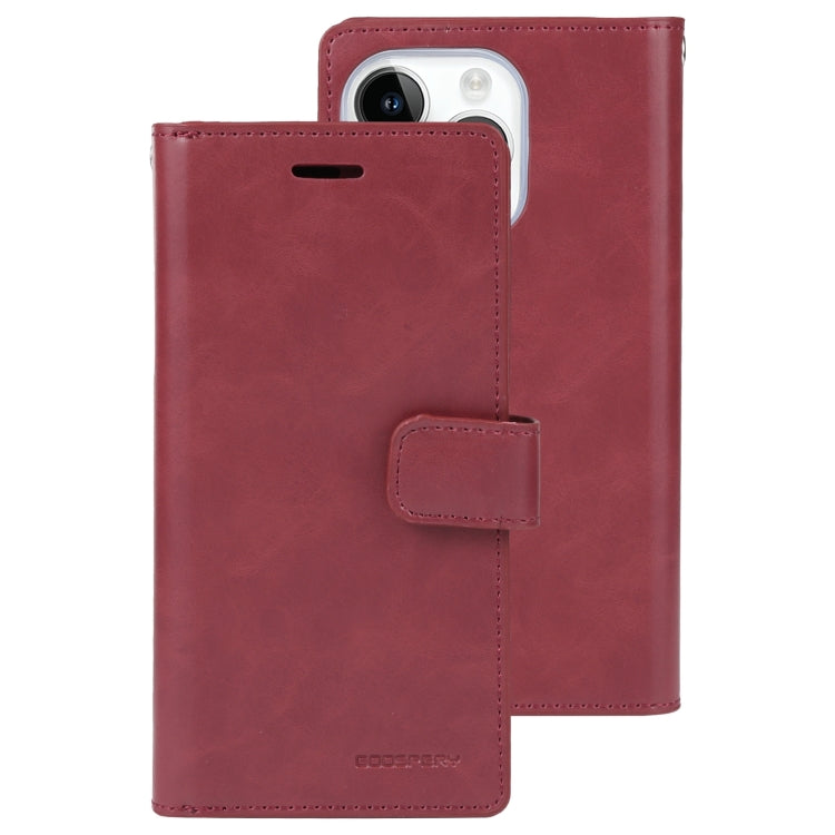 For iPhone 15 Pro Max GOOSPERY MANSOOR DIARY 9 Card Slots Leather Phone Case(Wine Red) by GOOSPERY