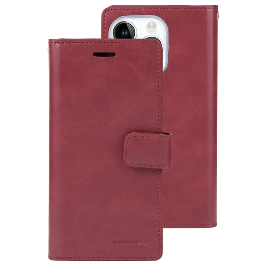 For iPhone 15 Pro Max GOOSPERY MANSOOR DIARY 9 Card Slots Leather Phone Case(Wine Red) by GOOSPERY