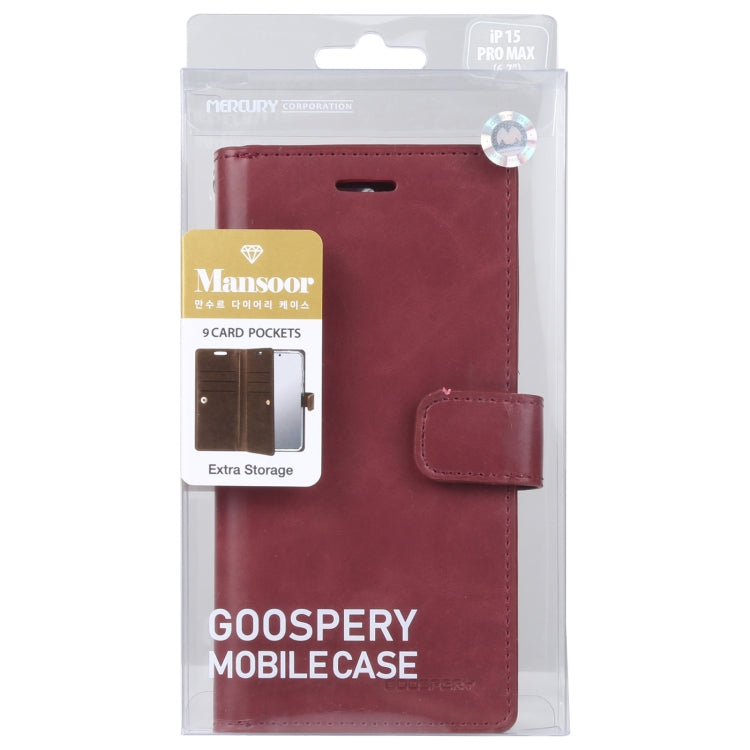 For iPhone 15 Pro Max GOOSPERY MANSOOR DIARY 9 Card Slots Leather Phone Case(Wine Red) by GOOSPERY