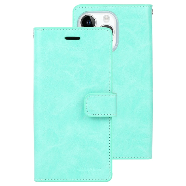 For iPhone 15 Pro Max GOOSPERY MANSOOR DIARY 9 Card Slots Leather Phone Case(Mint Green) by GOOSPERY