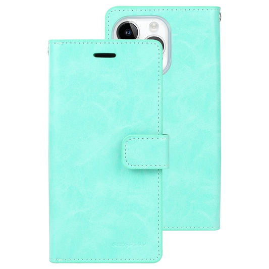 For iPhone 15 Pro Max GOOSPERY MANSOOR DIARY 9 Card Slots Leather Phone Case(Mint Green) by GOOSPERY