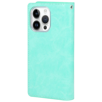 For iPhone 15 Pro Max GOOSPERY MANSOOR DIARY 9 Card Slots Leather Phone Case(Mint Green) by GOOSPERY