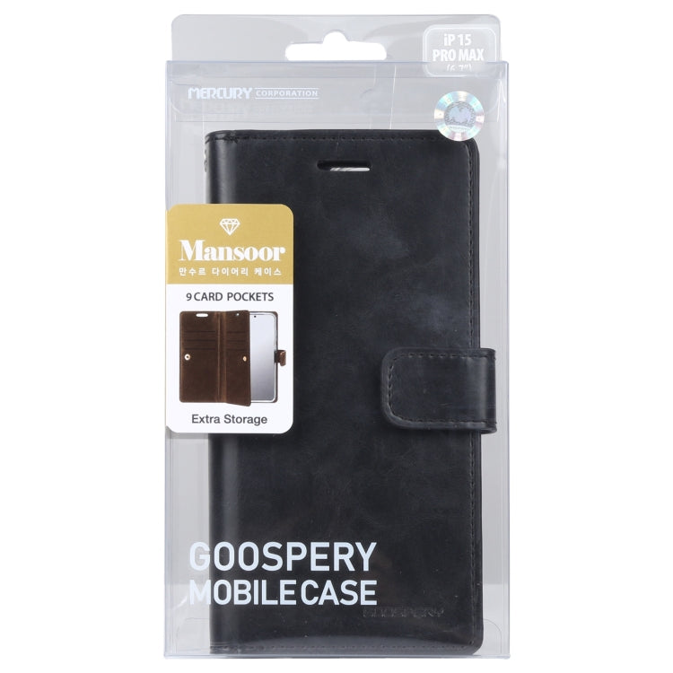For iPhone 15 Pro Max GOOSPERY MANSOOR DIARY 9 Card Slots Leather Phone Case(Black) by GOOSPERY