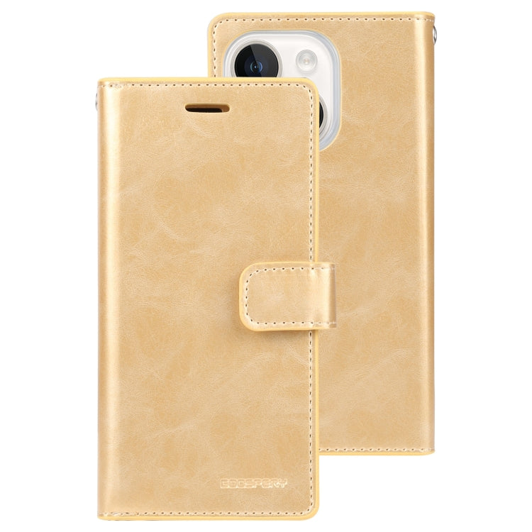 For iPhone 15 GOOSPERY MANSOOR DIARY 9 Card Slots Leather Phone Case(Gold) by GOOSPERY