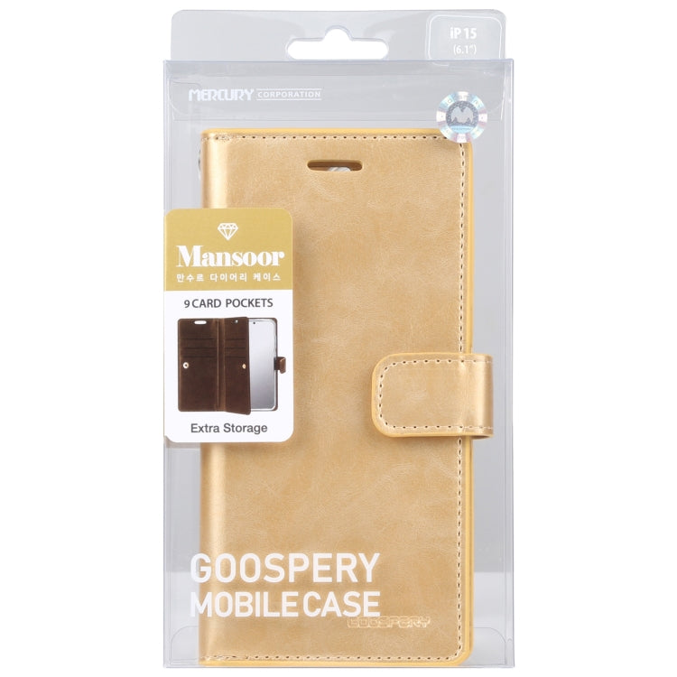 For iPhone 15 GOOSPERY MANSOOR DIARY 9 Card Slots Leather Phone Case(Gold) by GOOSPERY