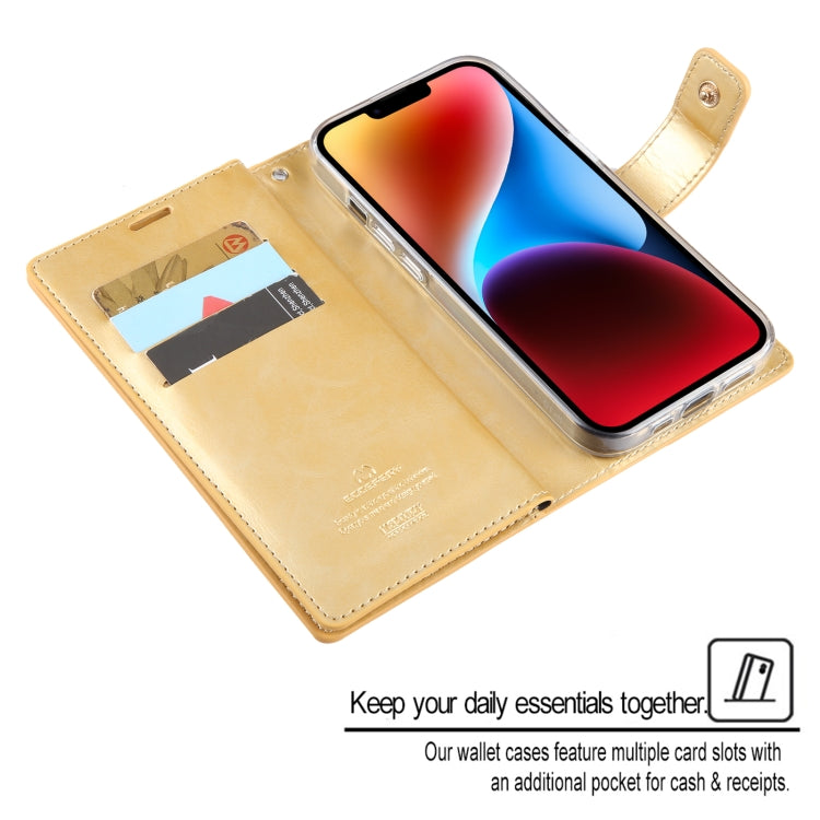 For iPhone 15 GOOSPERY MANSOOR DIARY 9 Card Slots Leather Phone Case(Gold) by GOOSPERY
