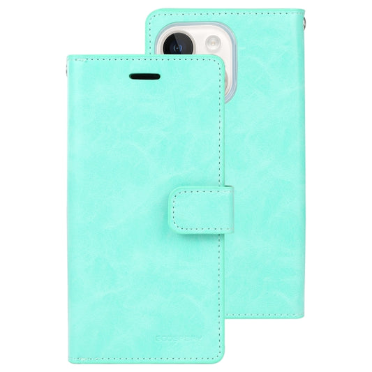 For iPhone 15 GOOSPERY MANSOOR DIARY 9 Card Slots Leather Phone Case(Mint Green) by GOOSPERY