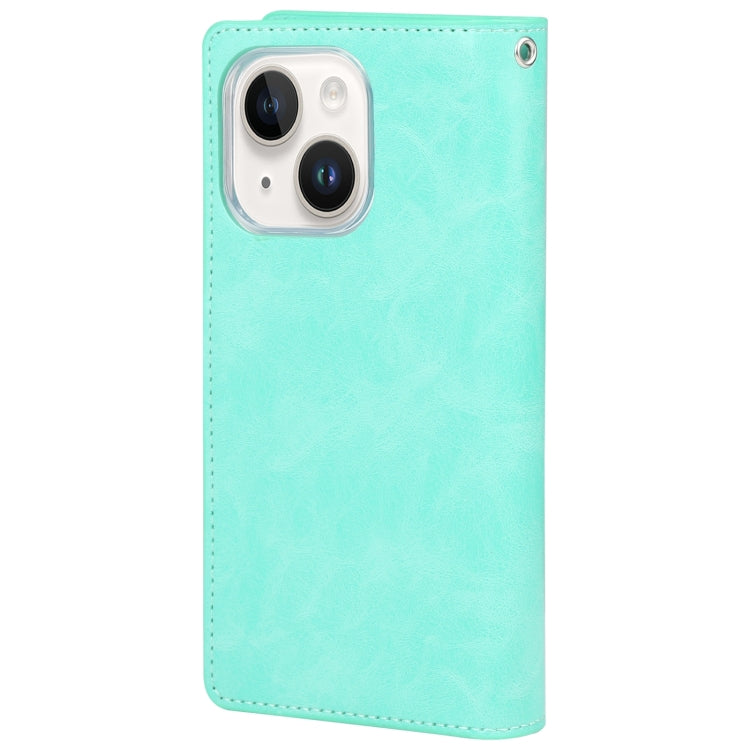 For iPhone 15 GOOSPERY MANSOOR DIARY 9 Card Slots Leather Phone Case(Mint Green) by GOOSPERY