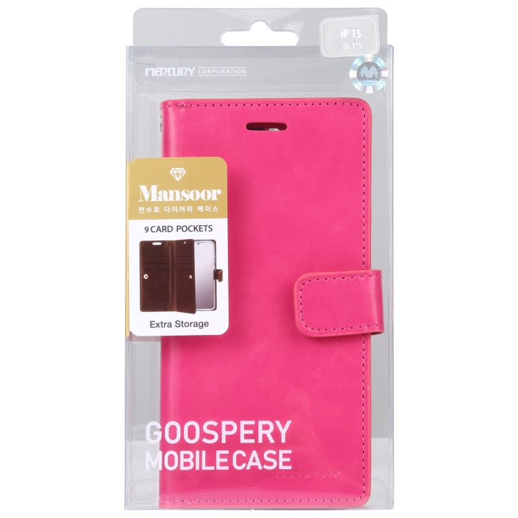 For iPhone 15 GOOSPERY MANSOOR DIARY 9 Card Slots Leather Phone Case(Rose Red) by GOOSPERY