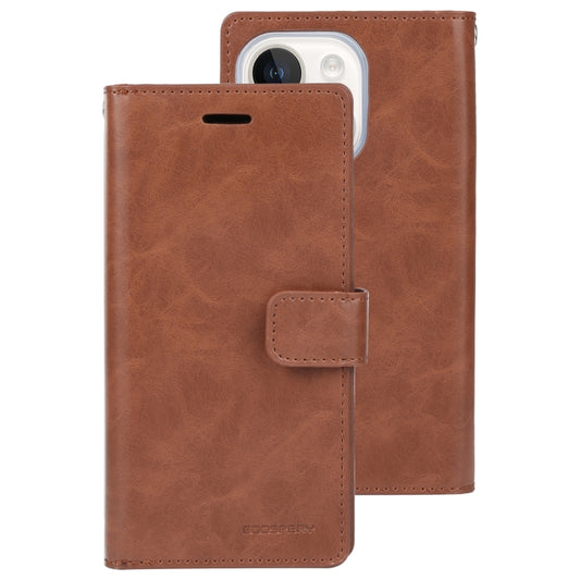 For iPhone 15 GOOSPERY MANSOOR DIARY 9 Card Slots Leather Phone Case(Brown) by GOOSPERY