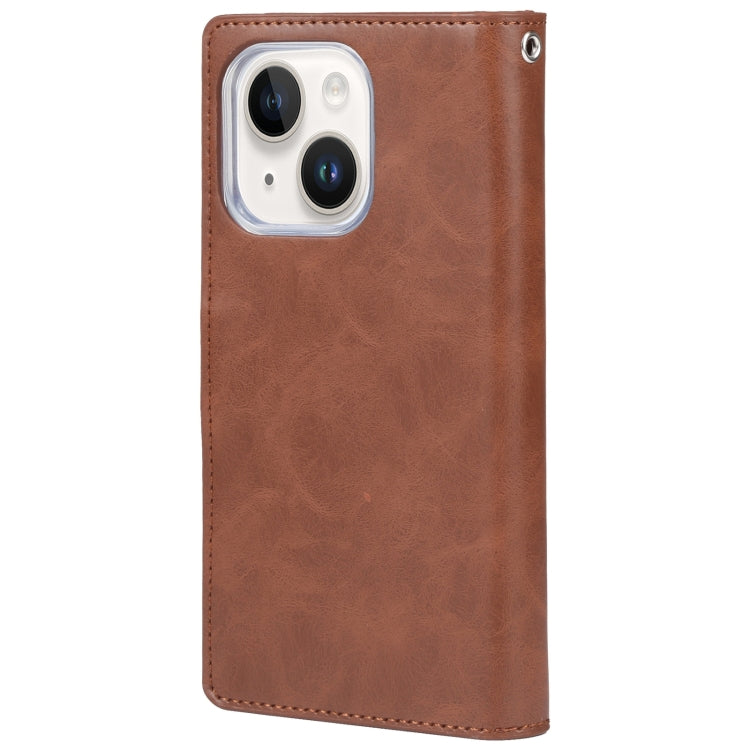 For iPhone 15 GOOSPERY MANSOOR DIARY 9 Card Slots Leather Phone Case(Brown) by GOOSPERY