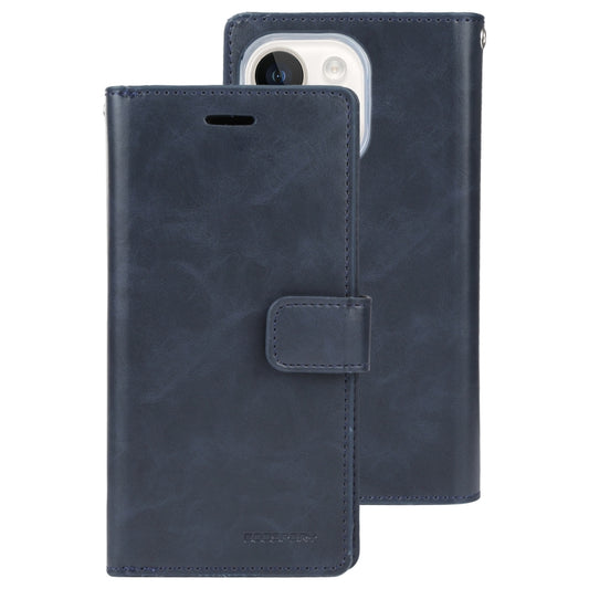 For iPhone 15 GOOSPERY MANSOOR DIARY 9 Card Slots Leather Phone Case(Dark Blue) by GOOSPERY