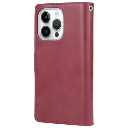 For iPhone 15 Pro GOOSPERY MANSOOR DIARY 9 Card Slots Leather Phone Case(Wine Red) by GOOSPERY