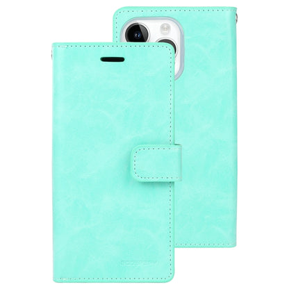 For iPhone 15 Pro GOOSPERY MANSOOR DIARY 9 Card Slots Leather Phone Case(Mint Green) by GOOSPERY