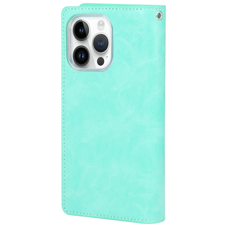 For iPhone 15 Pro GOOSPERY MANSOOR DIARY 9 Card Slots Leather Phone Case(Mint Green) by GOOSPERY