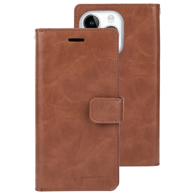 For iPhone 15 Pro GOOSPERY MANSOOR DIARY 9 Card Slots Leather Phone Case(Brown) by GOOSPERY
