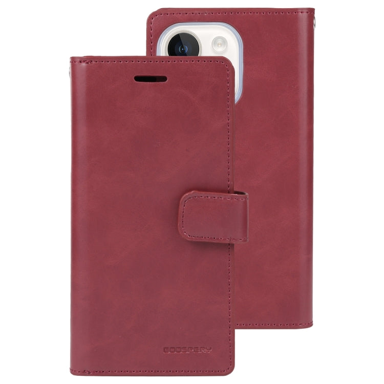 For iPhone 15 Plus GOOSPERY MANSOOR DIARY 9 Card Slots Leather Phone Case(Wine Red) by GOOSPERY