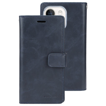 For iPhone 15 Plus GOOSPERY MANSOOR DIARY 9 Card Slots Leather Phone Case(Dark Blue) by GOOSPERY