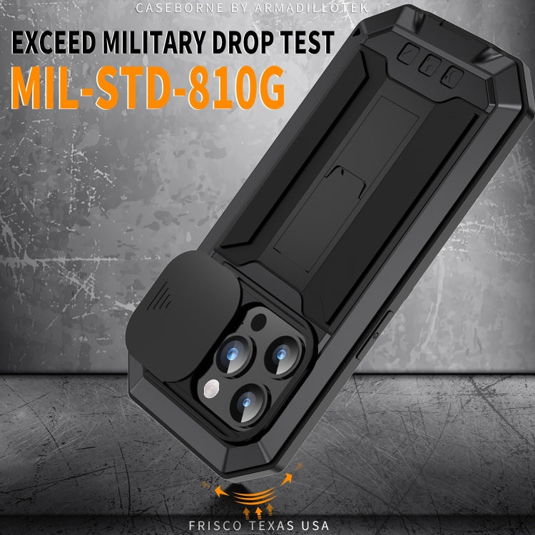 For iPhone 15 Pro Max R-JUST Sliding Camera IP54 Life Waterproof Holder Phone Case(Black) by R-JUST