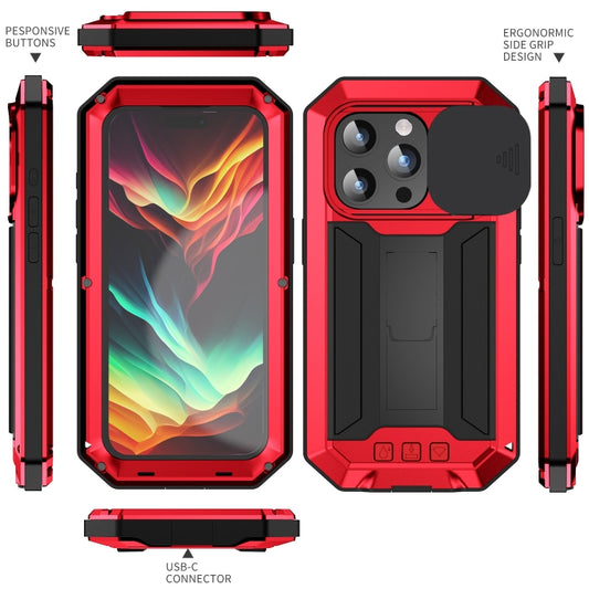 For iPhone 15 Pro Max R-JUST Sliding Camera IP54 Life Waterproof Holder Phone Case(Red) by R-JUST