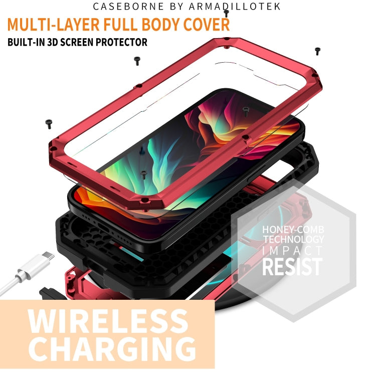 For iPhone 15 Pro Max R-JUST Sliding Camera IP54 Life Waterproof Holder Phone Case(Red) by R-JUST