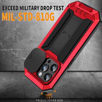 For iPhone 15 Pro Max R-JUST Sliding Camera IP54 Life Waterproof Holder Phone Case(Red) by R-JUST