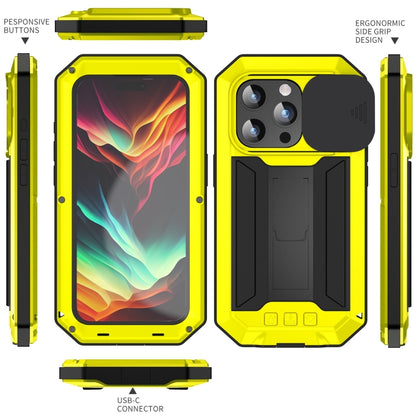 For iPhone 15 Pro Max R-JUST Sliding Camera IP54 Life Waterproof Holder Phone Case(Yellow) by R-JUST