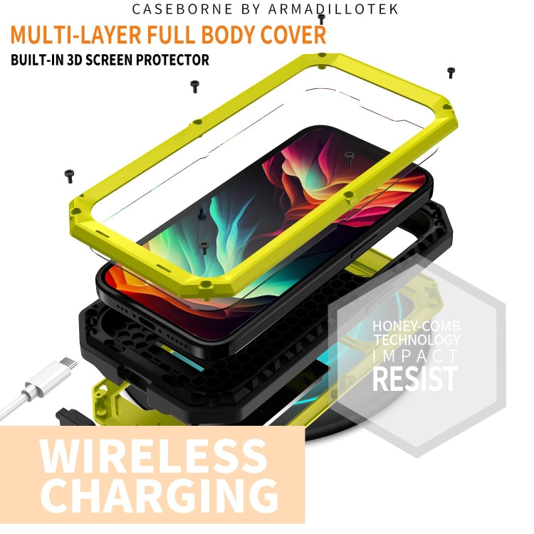 For iPhone 15 Pro Max R-JUST Sliding Camera IP54 Life Waterproof Holder Phone Case(Yellow) by R-JUST
