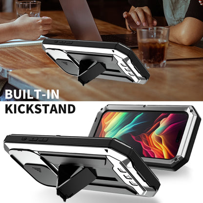 For iPhone 15 Pro Max R-JUST Sliding Camera IP54 Life Waterproof Holder Phone Case(Silver) by R-JUST