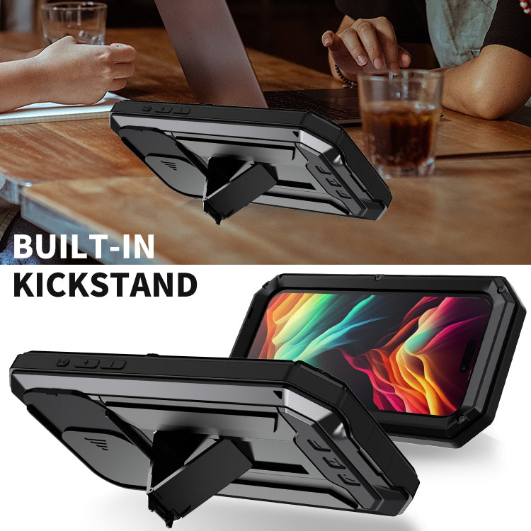 For iPhone 15 Pro R-JUST Sliding Camera IP54 Life Waterproof Holder Phone Case(Black) by R-JUST