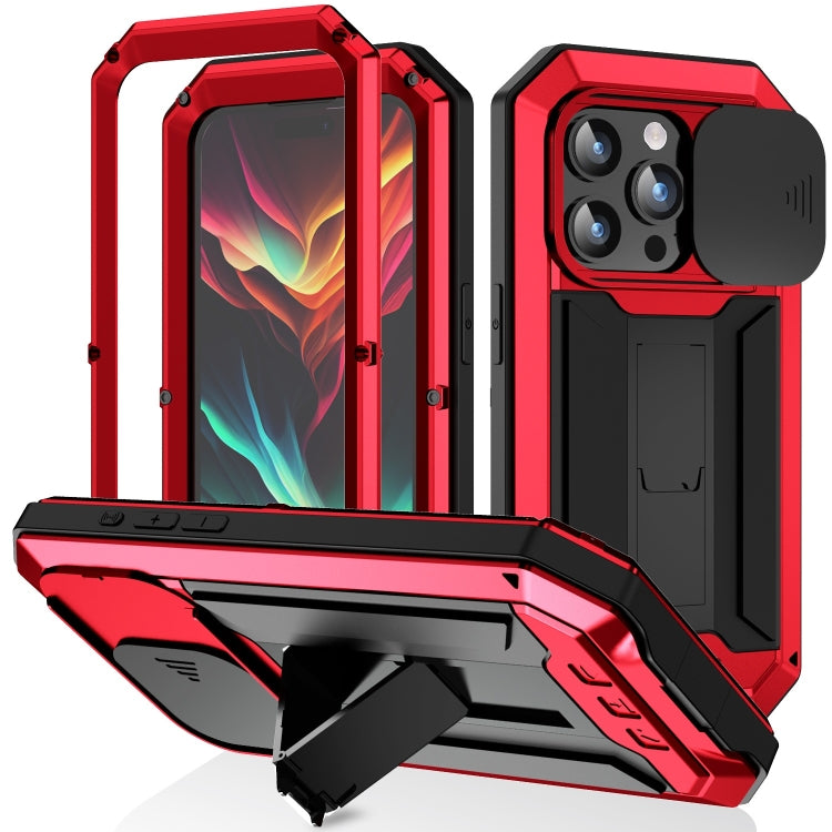 For iPhone 15 Pro R-JUST Sliding Camera IP54 Life Waterproof Holder Phone Case(Red) by R-JUST