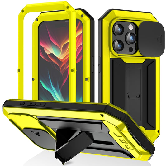 For iPhone 15 Pro R-JUST Sliding Camera IP54 Life Waterproof Holder Phone Case(Yellow) by R-JUST