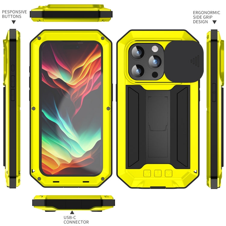 For iPhone 15 Pro R-JUST Sliding Camera IP54 Life Waterproof Holder Phone Case(Yellow) by R-JUST
