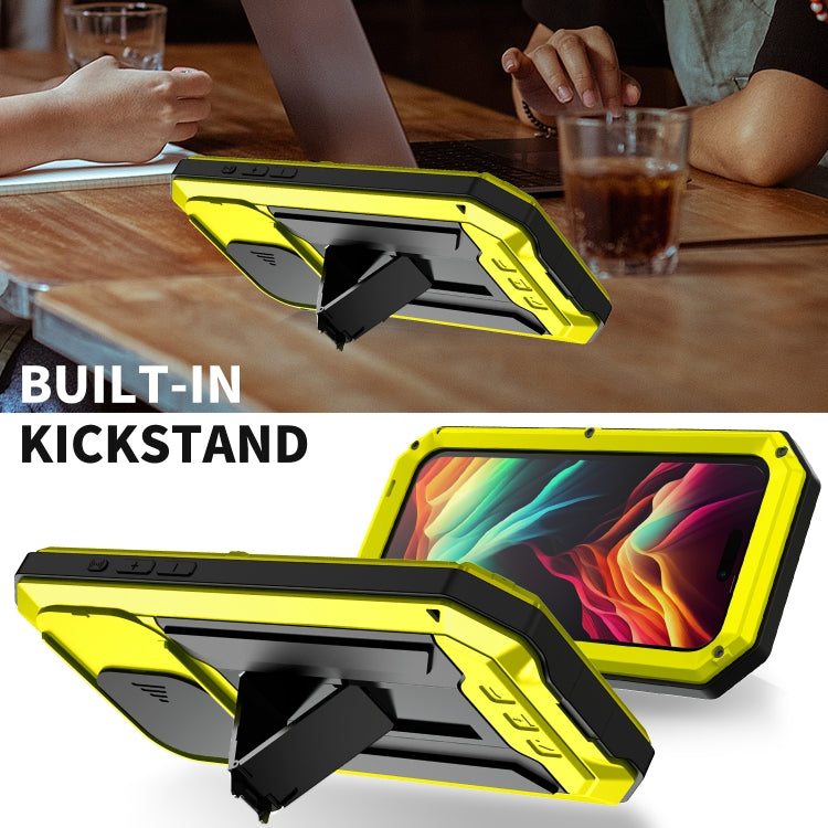 For iPhone 15 Pro R-JUST Sliding Camera IP54 Life Waterproof Holder Phone Case(Yellow) by R-JUST