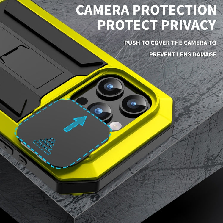 For iPhone 15 Pro R-JUST Sliding Camera IP54 Life Waterproof Holder Phone Case(Yellow) by R-JUST