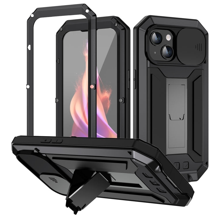 For iPhone 15 Plus R-JUST Sliding Camera IP54 Life Waterproof Holder Phone Case(Black) by R-JUST