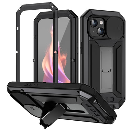 For iPhone 15 Plus R-JUST Sliding Camera IP54 Life Waterproof Holder Phone Case(Black) by R-JUST