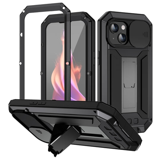 For iPhone 15 Plus R-JUST Sliding Camera IP54 Life Waterproof Holder Phone Case(Black) by R-JUST