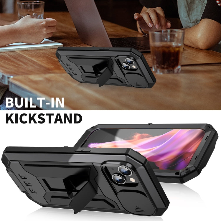 For iPhone 15 Plus R-JUST Sliding Camera IP54 Life Waterproof Holder Phone Case(Black) by R-JUST