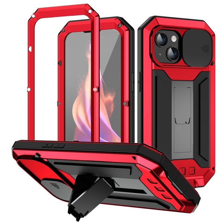 For iPhone 15 Plus R-JUST Sliding Camera IP54 Life Waterproof Holder Phone Case(Red) by R-JUST