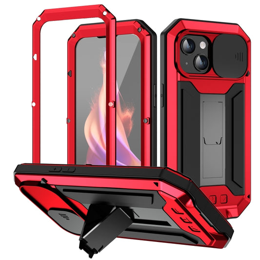 For iPhone 15 Plus R-JUST Sliding Camera IP54 Life Waterproof Holder Phone Case(Red) by R-JUST