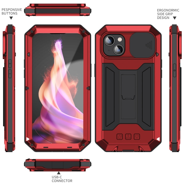 For iPhone 15 Plus R-JUST Sliding Camera IP54 Life Waterproof Holder Phone Case(Red) by R-JUST