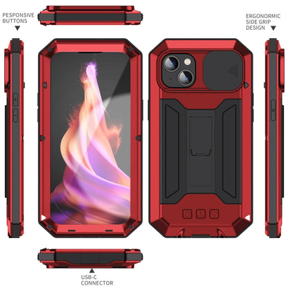 For iPhone 15 Plus R-JUST Sliding Camera IP54 Life Waterproof Holder Phone Case(Red) by R-JUST